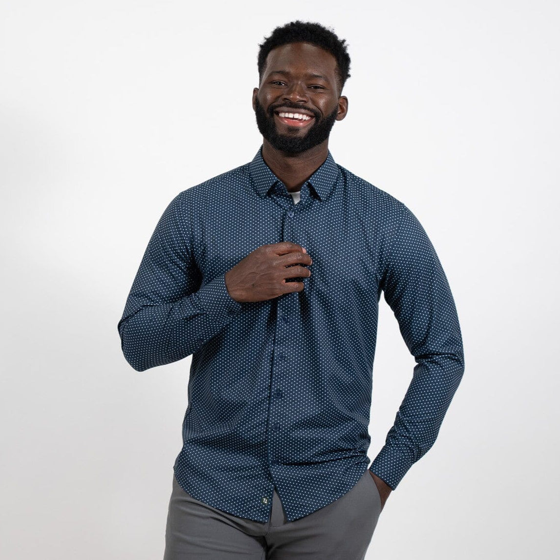 Hustle Sport Shirt - Long Sleeve - Navy Polka Dot