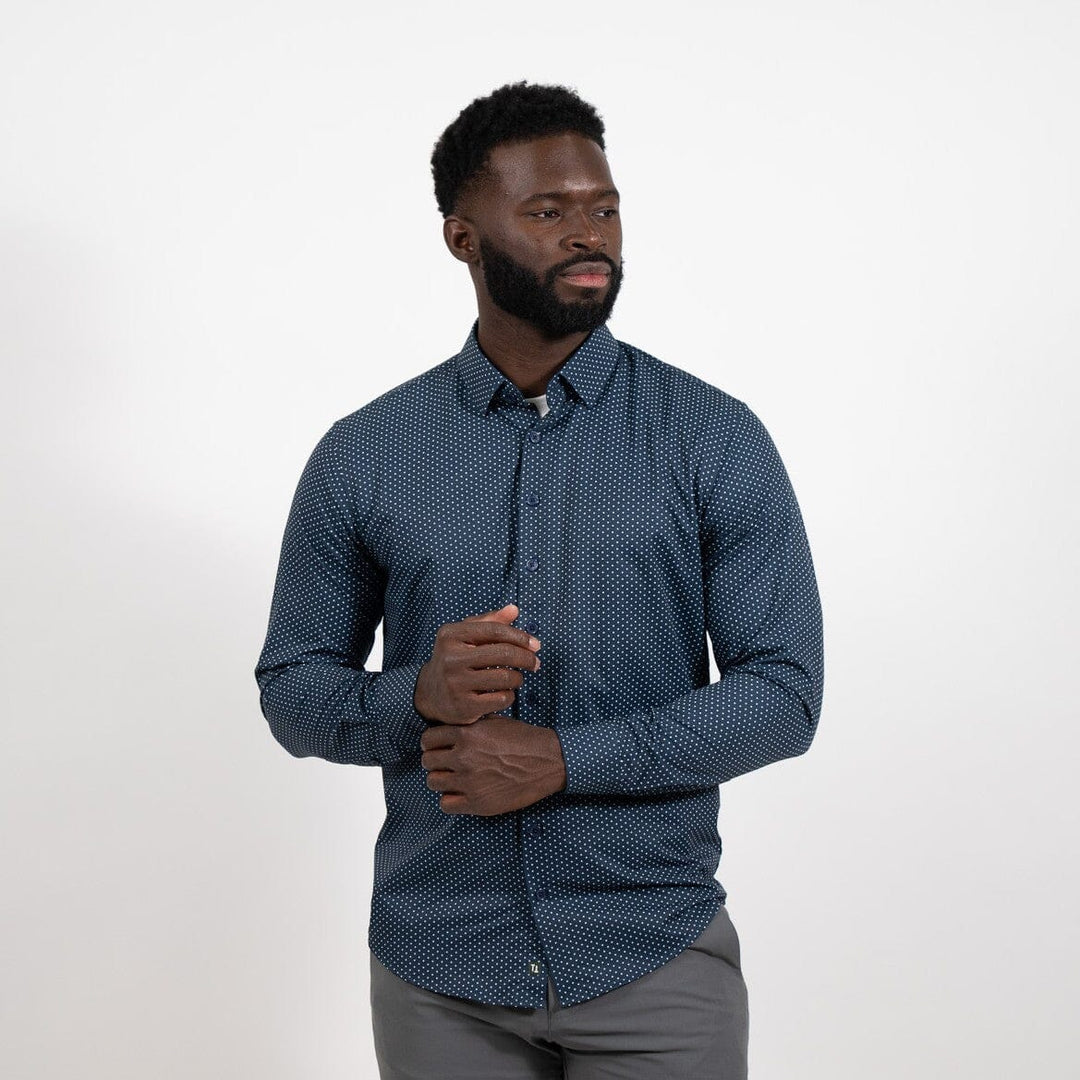 Hustle Sport Shirt - Long Sleeve - Navy Polka Dot