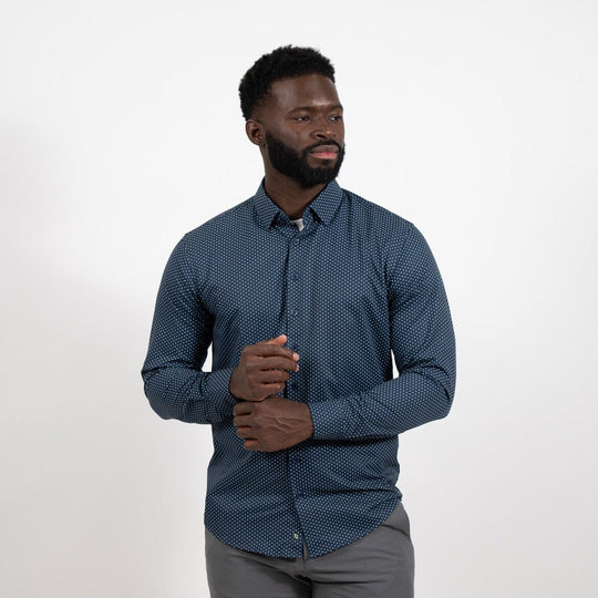 Hustle Sport Shirt - Long Sleeve - Navy Polka Dot