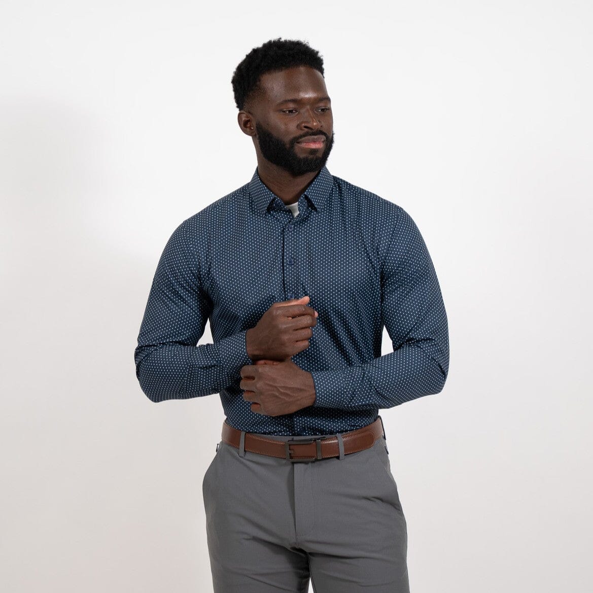 Hustle Sport Shirt - Long Sleeve - Navy Polka Dot