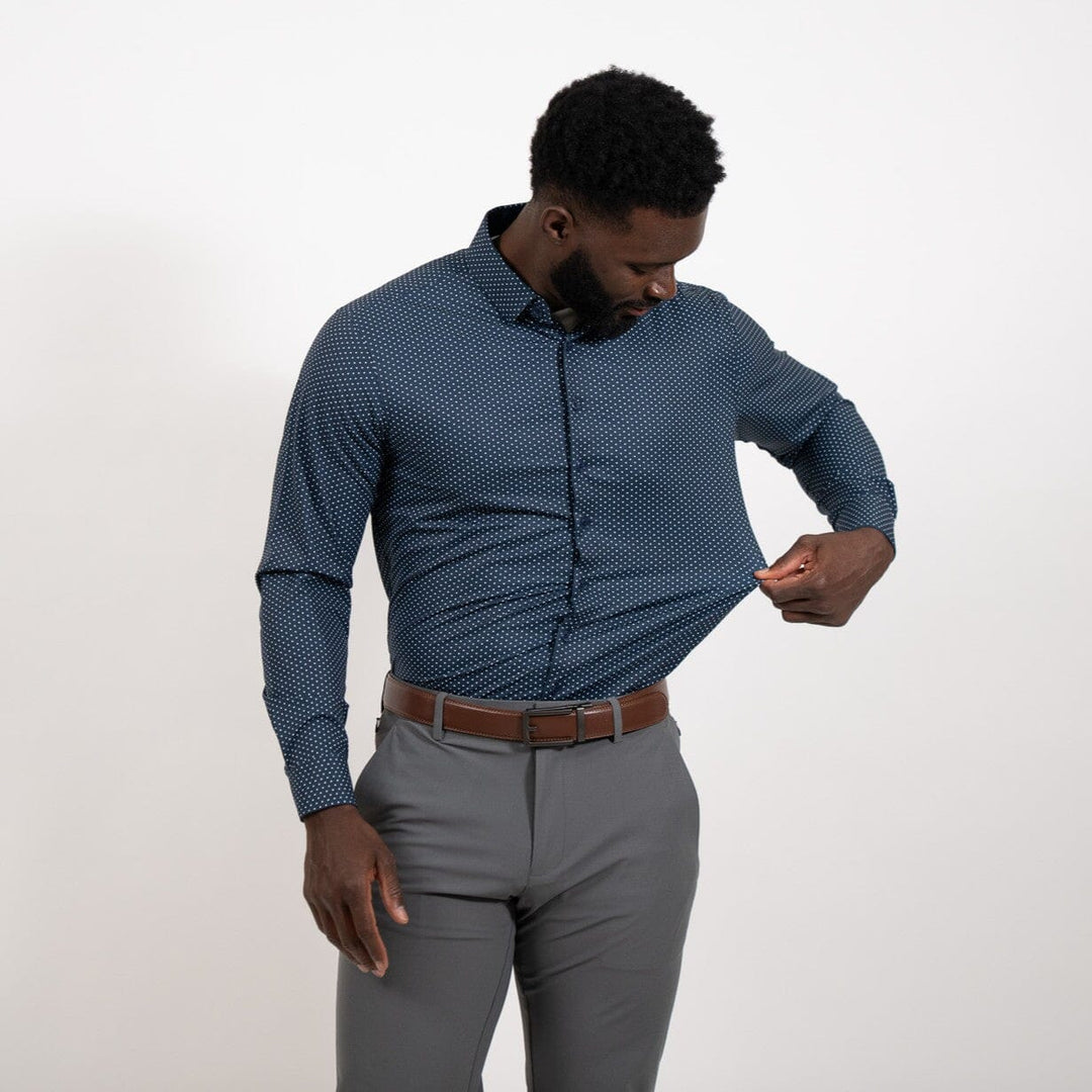Hustle Sport Shirt - Long Sleeve - Navy Polka Dot