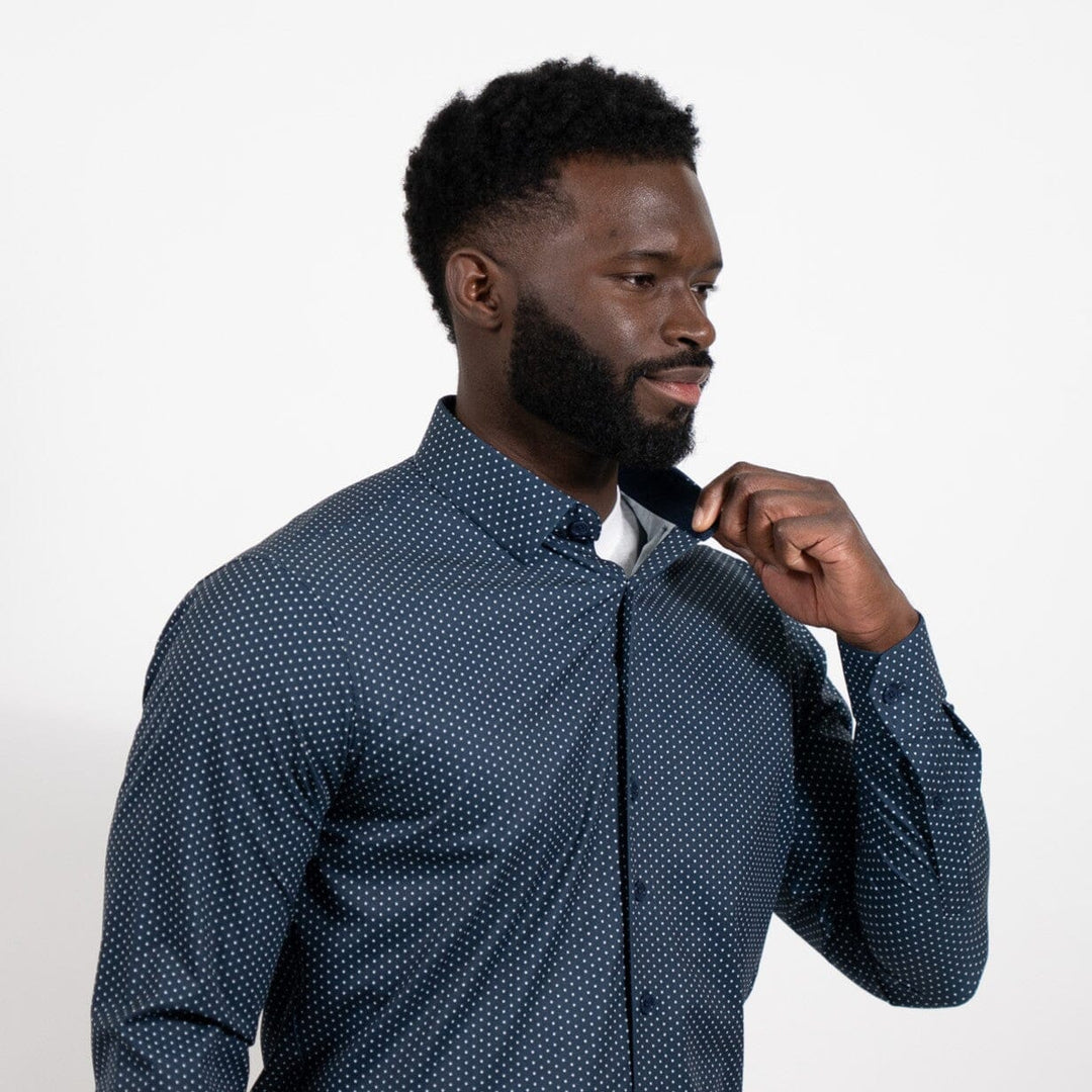 Hustle Sport Shirt - Long Sleeve - Navy Polka Dot