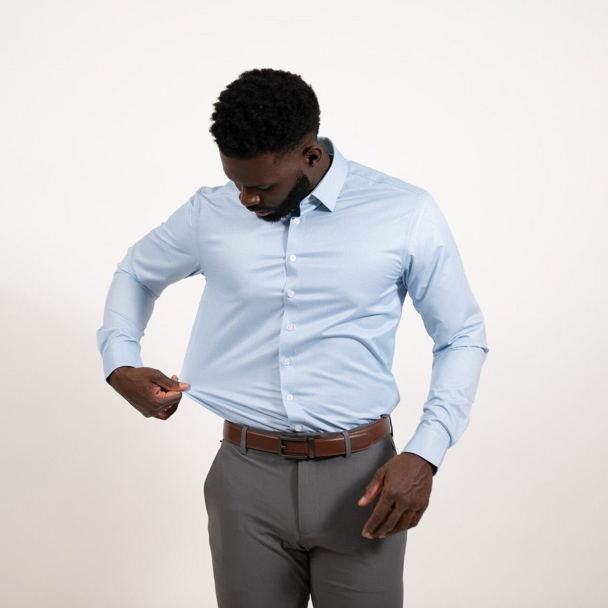 Hustle Sport Shirt - Long Sleeve - Blue Micro Houndstooth