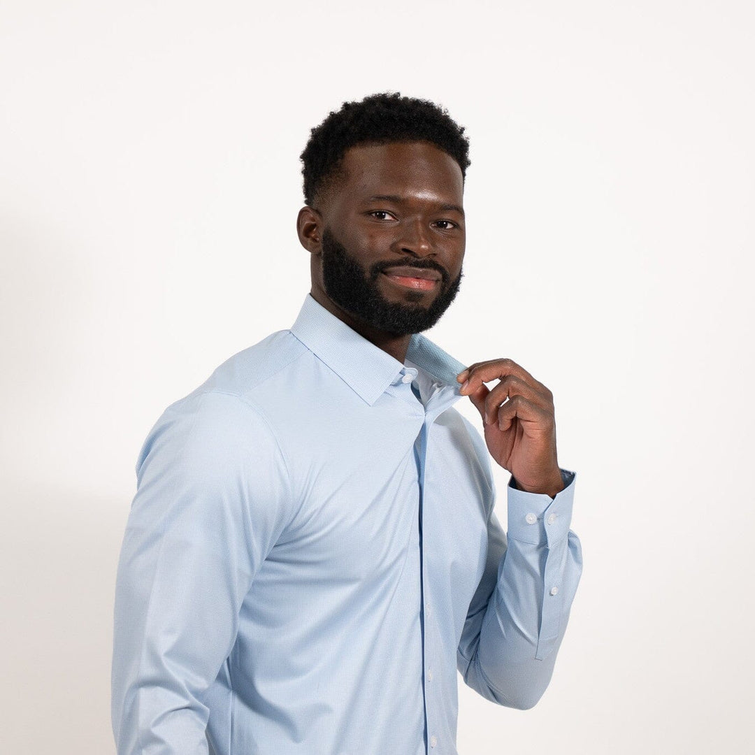 Hustle Sport Shirt - Long Sleeve - Blue Micro Houndstooth