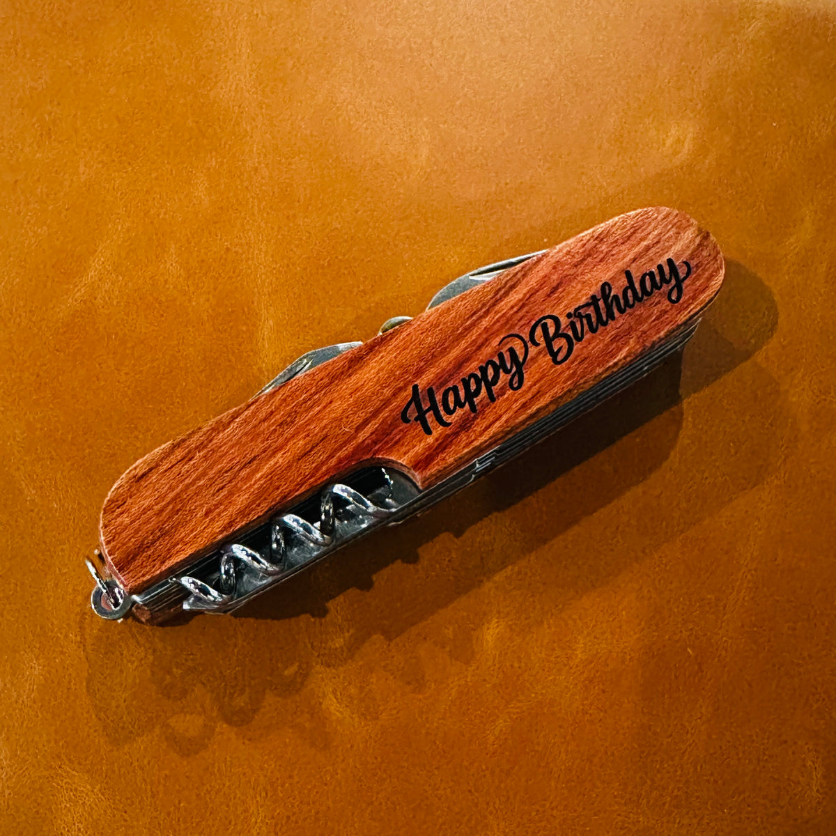 Happy Birthday Engraved Pocket Knife engraved wooden handle