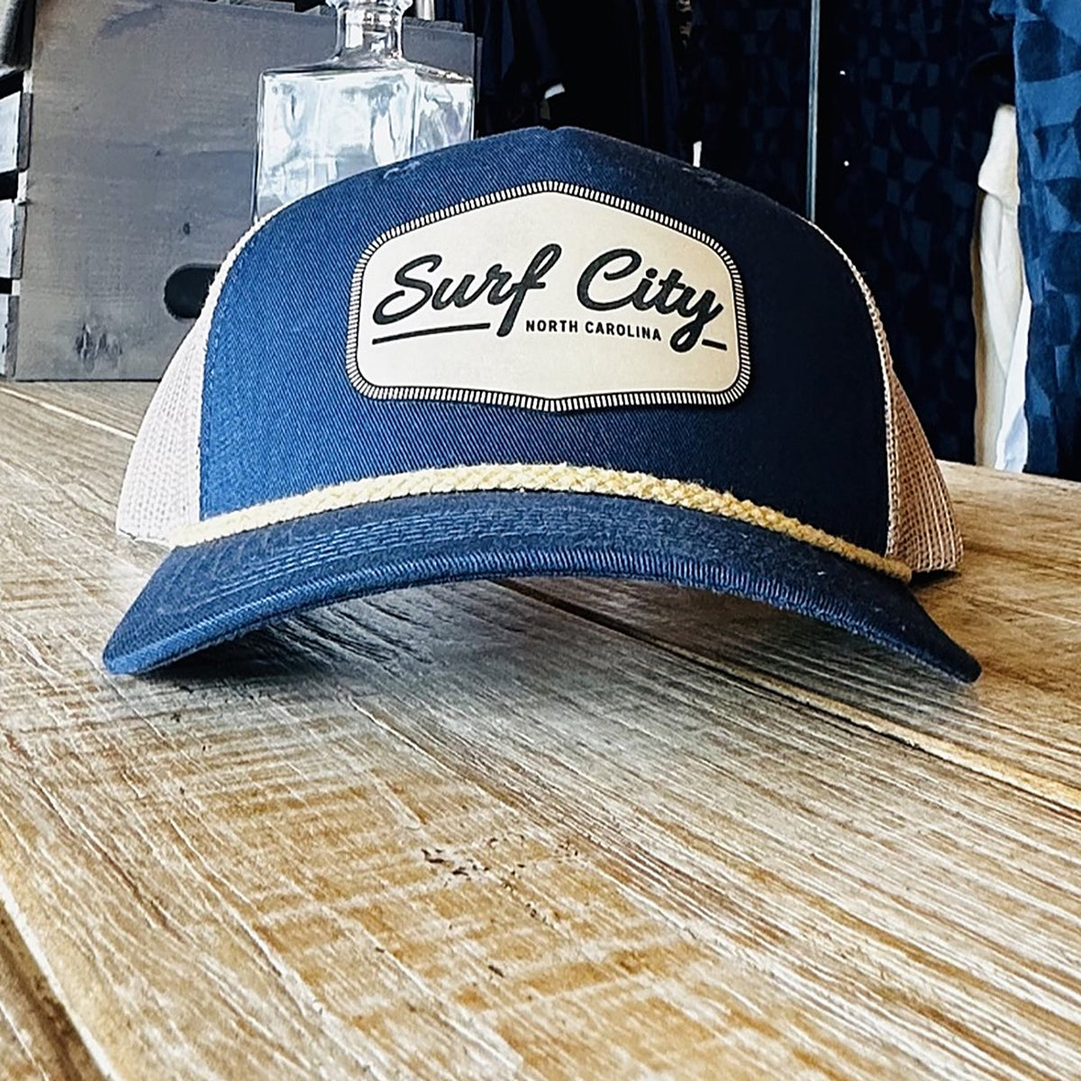 Surf City Rope Trucker Hat - Navy/Tan at Rust & Refined in Surf City, NC