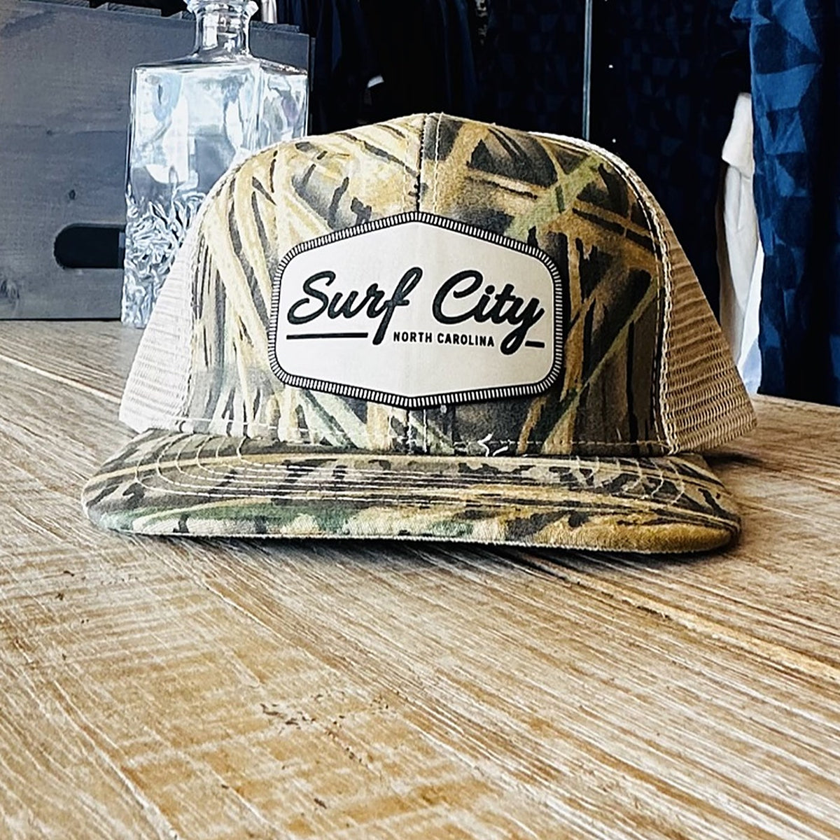 Surf City Camo Trucker Hat at Rust & Refined in Surf City, NC