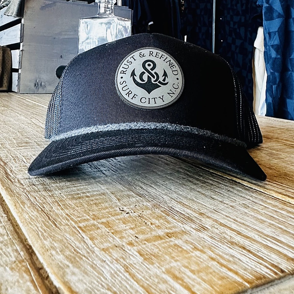 R&R Anchor Logo Trucker Hat - Black at Rust & Refined in Surf City, NC