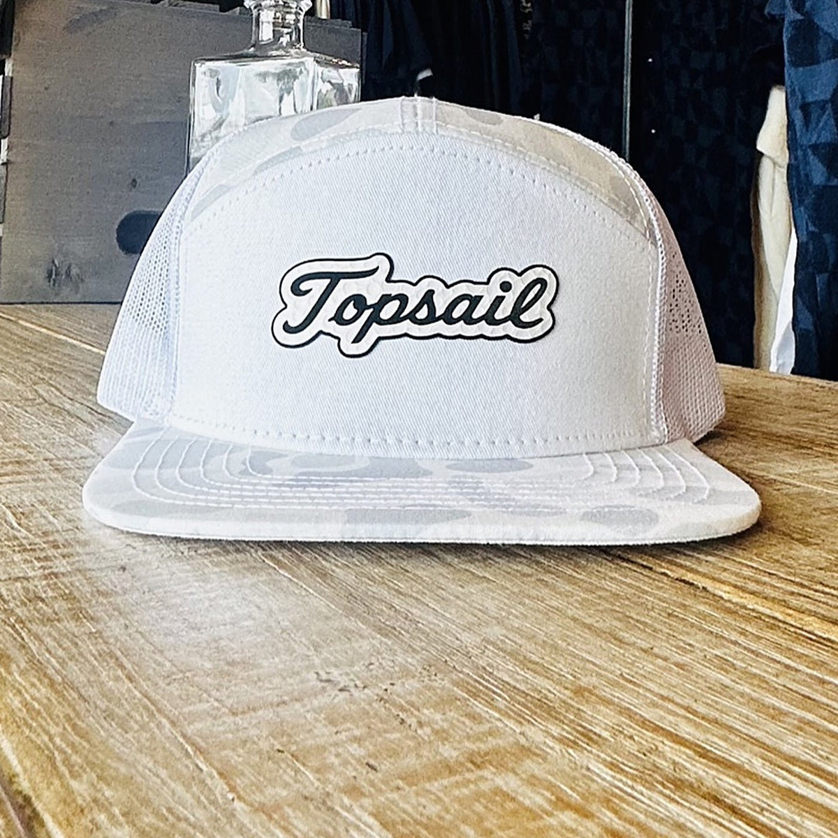 Topsail Script 7-Panel Hat - White Camo at Rust & Refined in Surf City, NC