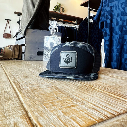 R&R Anchor Black Camo 7-Panel Hat at Rust & Refined in Surf City, NC