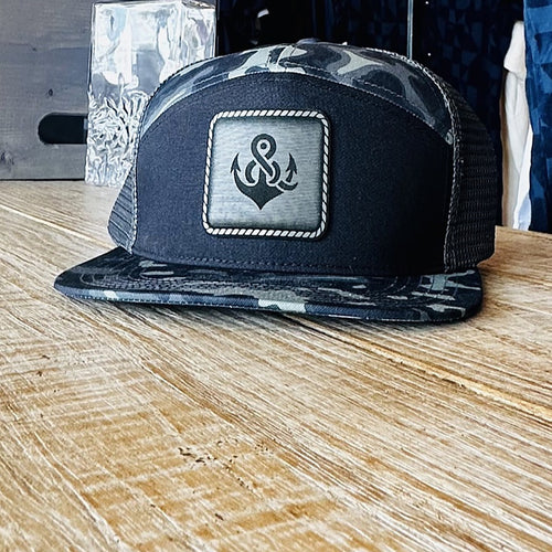 R&R Anchor Black Camo 7-Panel Hat at Rust & Refined in Surf City, NC