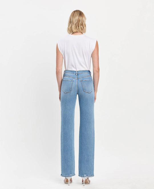 High Rise Full Length Straight Leg Jeans