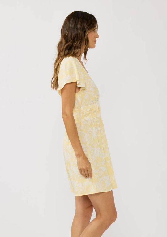 Soft Floral Pleated Waist Flutter Dress