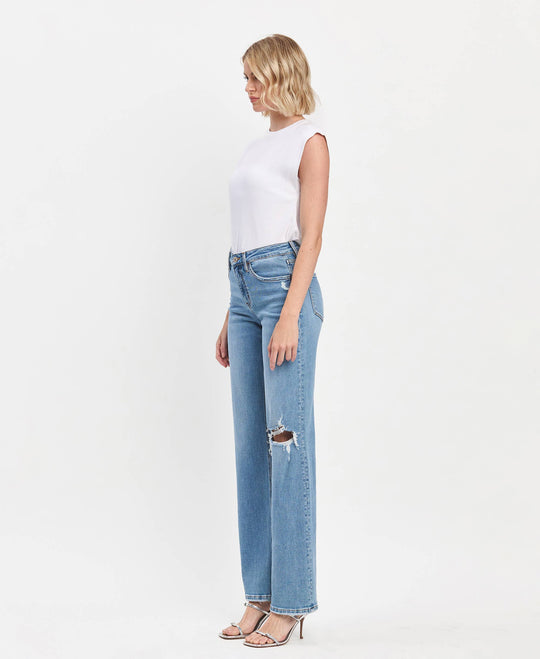 High Rise Full Length Straight Leg Jeans