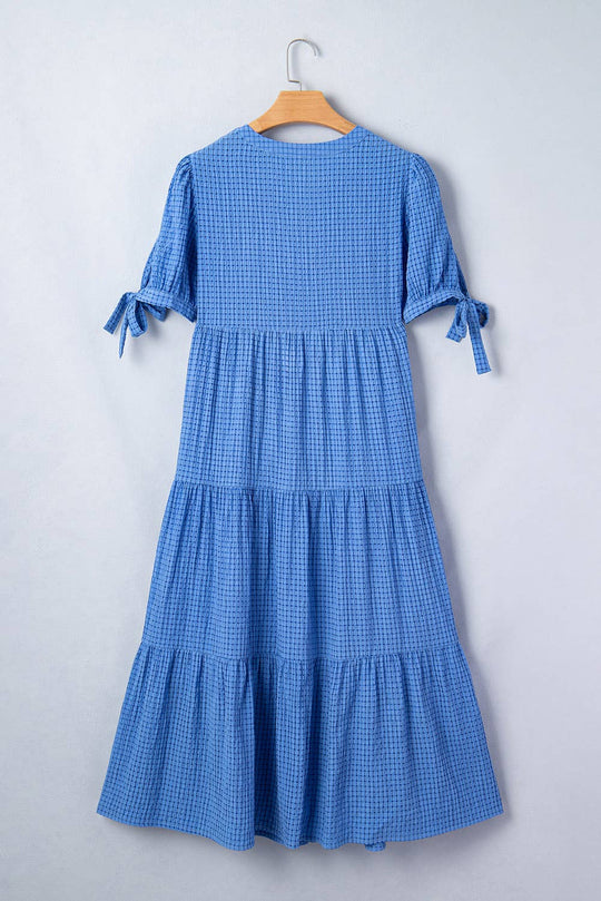 Bow Sleeve Gingham Midi Dress, view 7