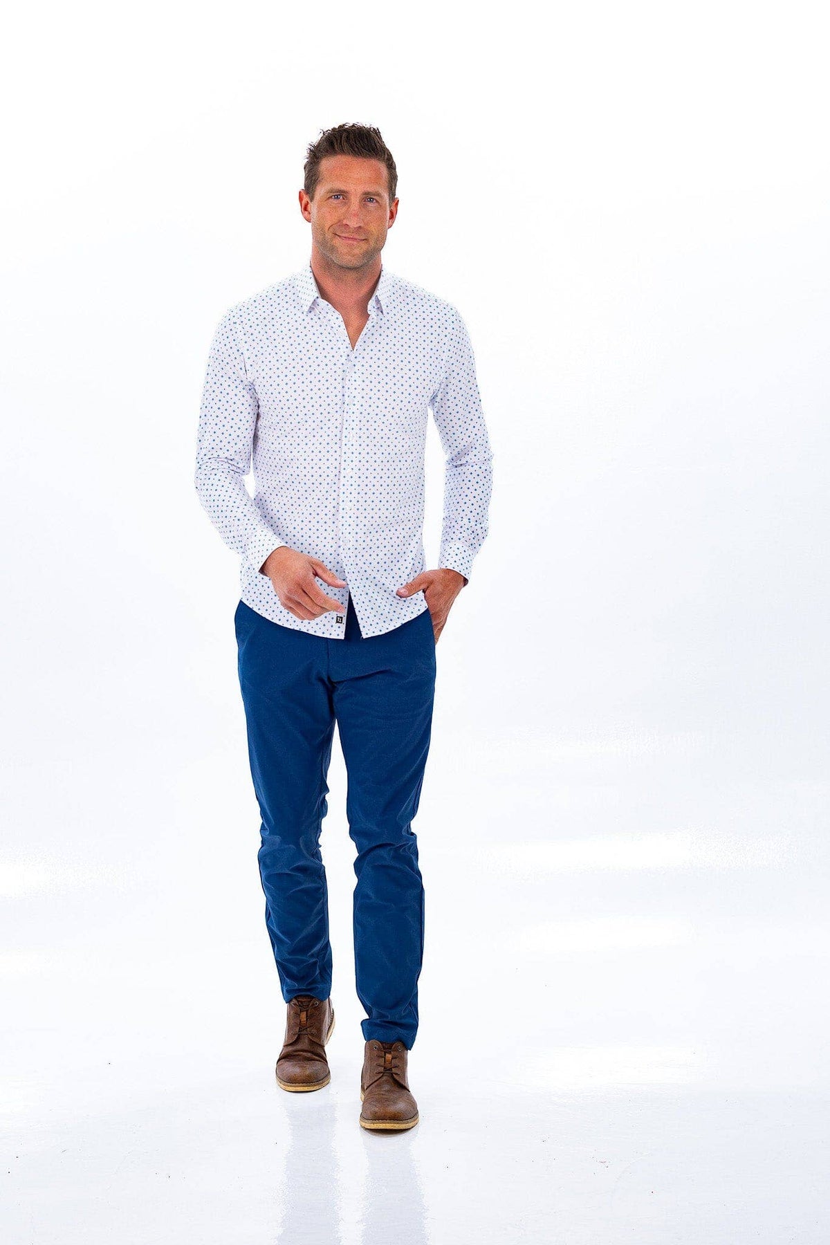 Hustle Sport Shirt - Long Sleeve - White Cobalt Diamond, view 14