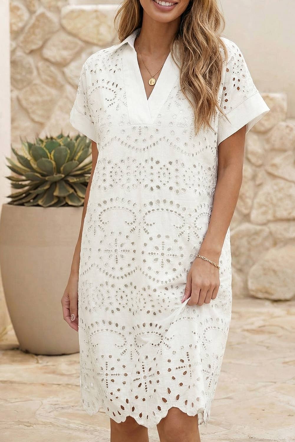 Cotton Embroidered Eylet Dress, view 4