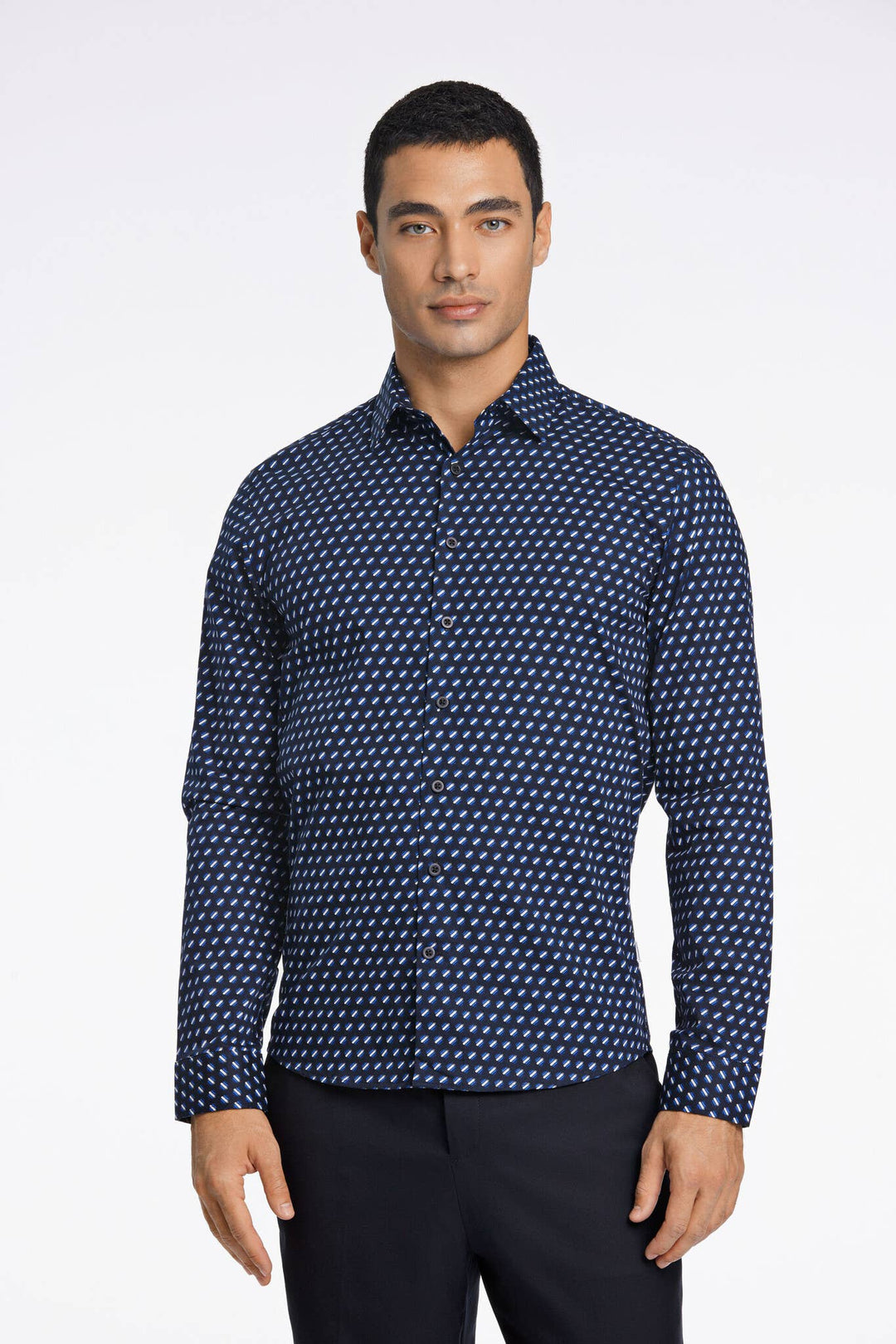Lindbergh - SuperFlex Long Sleeve Slim Fit Shirt in Navy Blue