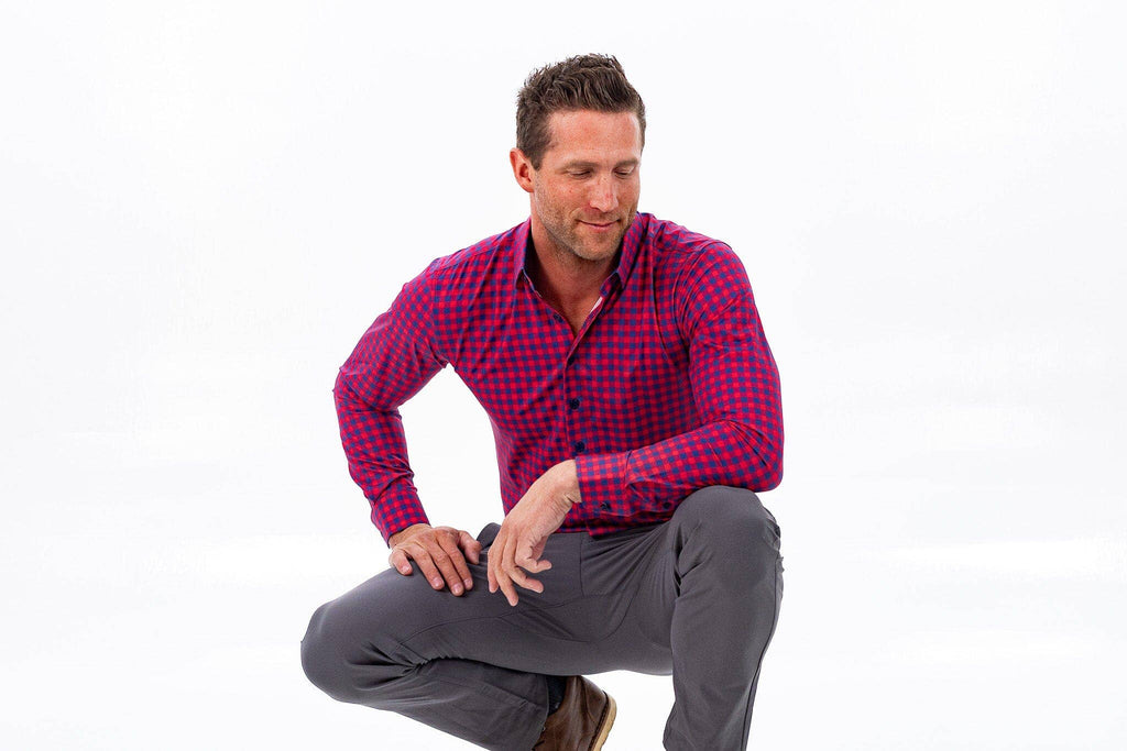 Hustle Sport Shirt - Long Sleeve - Red Navy Gingham, view 18