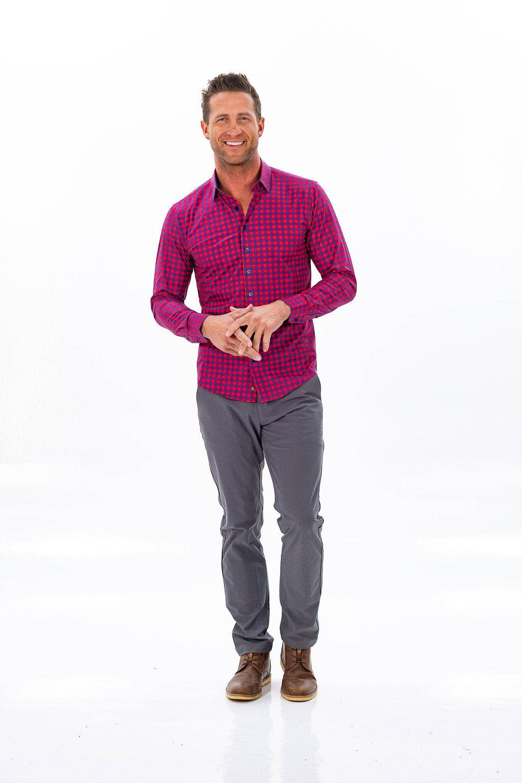 Hustle Sport Shirt - Long Sleeve - Red Navy Gingham, view 13