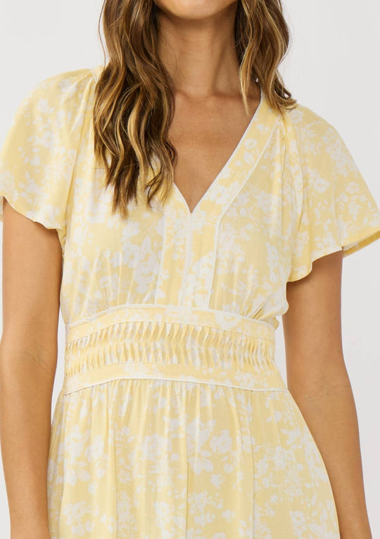 Soft Floral Pleated Waist Flutter Dress