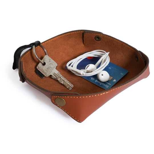 Desk Organizer Leather Valet Dump Tray for Men
