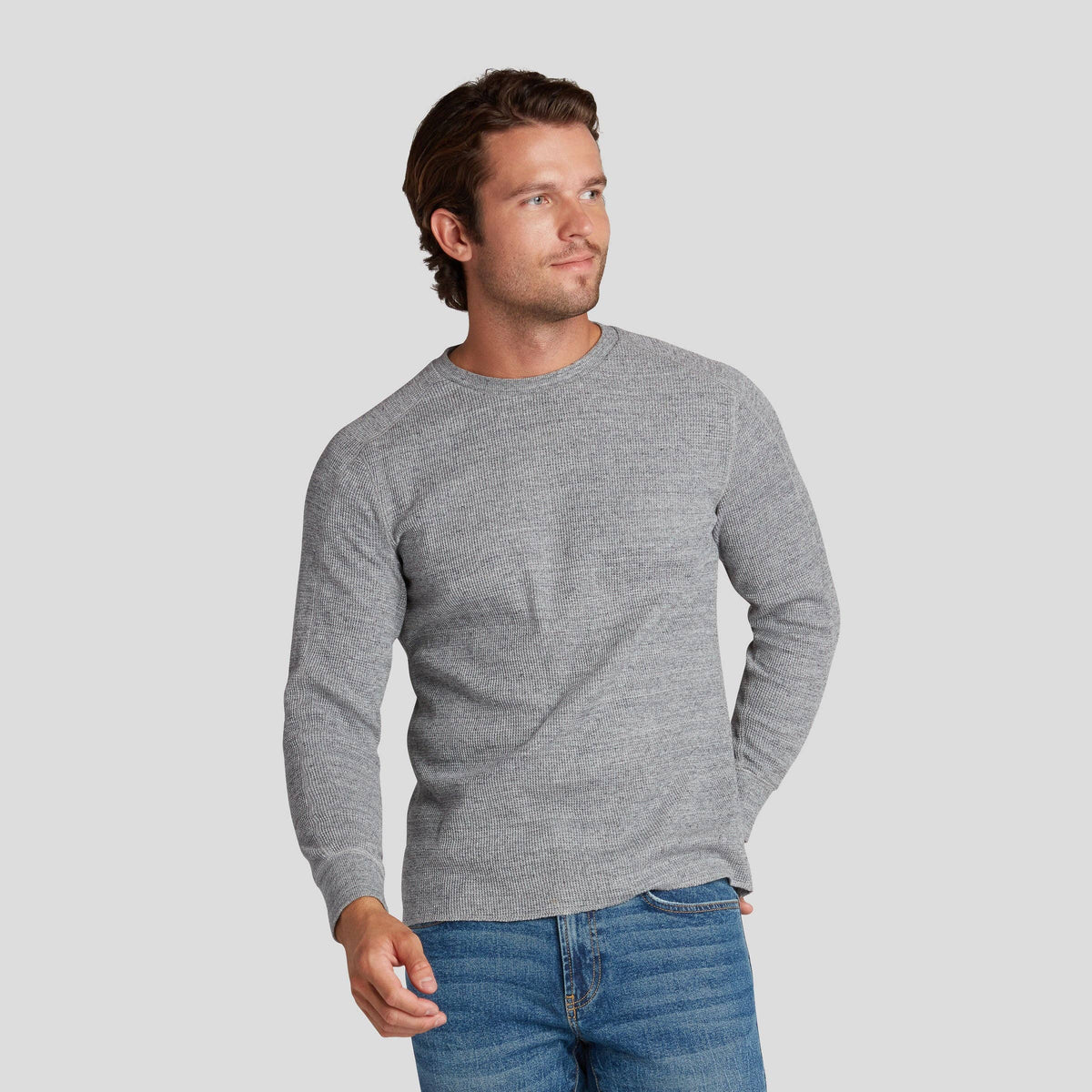 New Spencer Waffle Crew - Gray Marl, view 7