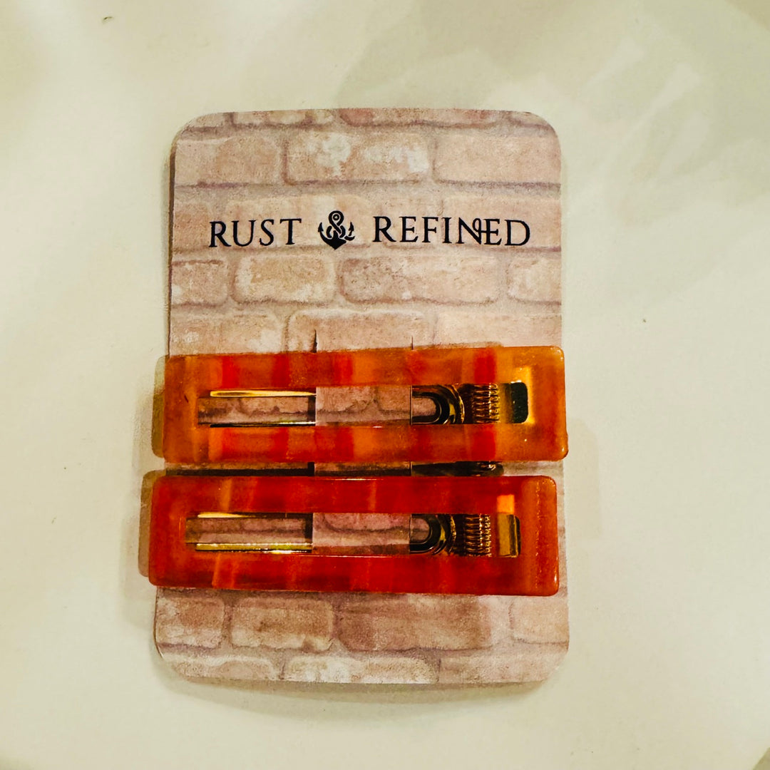 Amber Hair Clip Set on Rust and Refined display card