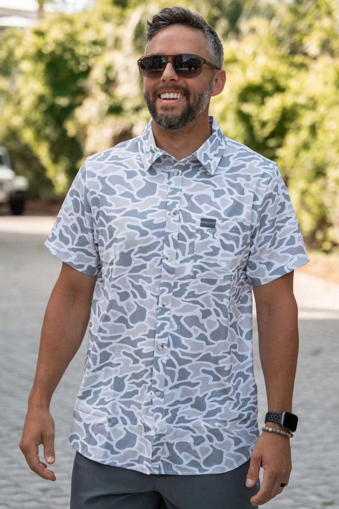 BURLEBO - Performance Button Up - White Camo - Rust & Refined