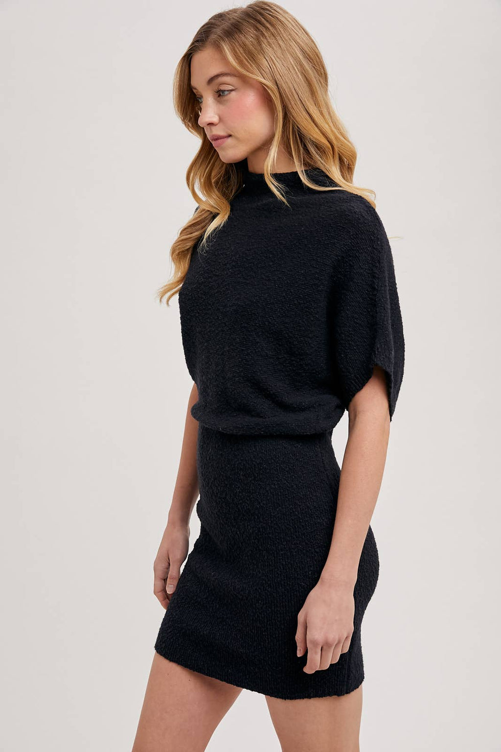 MOCK NECK DOLMAN SLEEVED KNIT SWEATER MINI DRESS, view 4