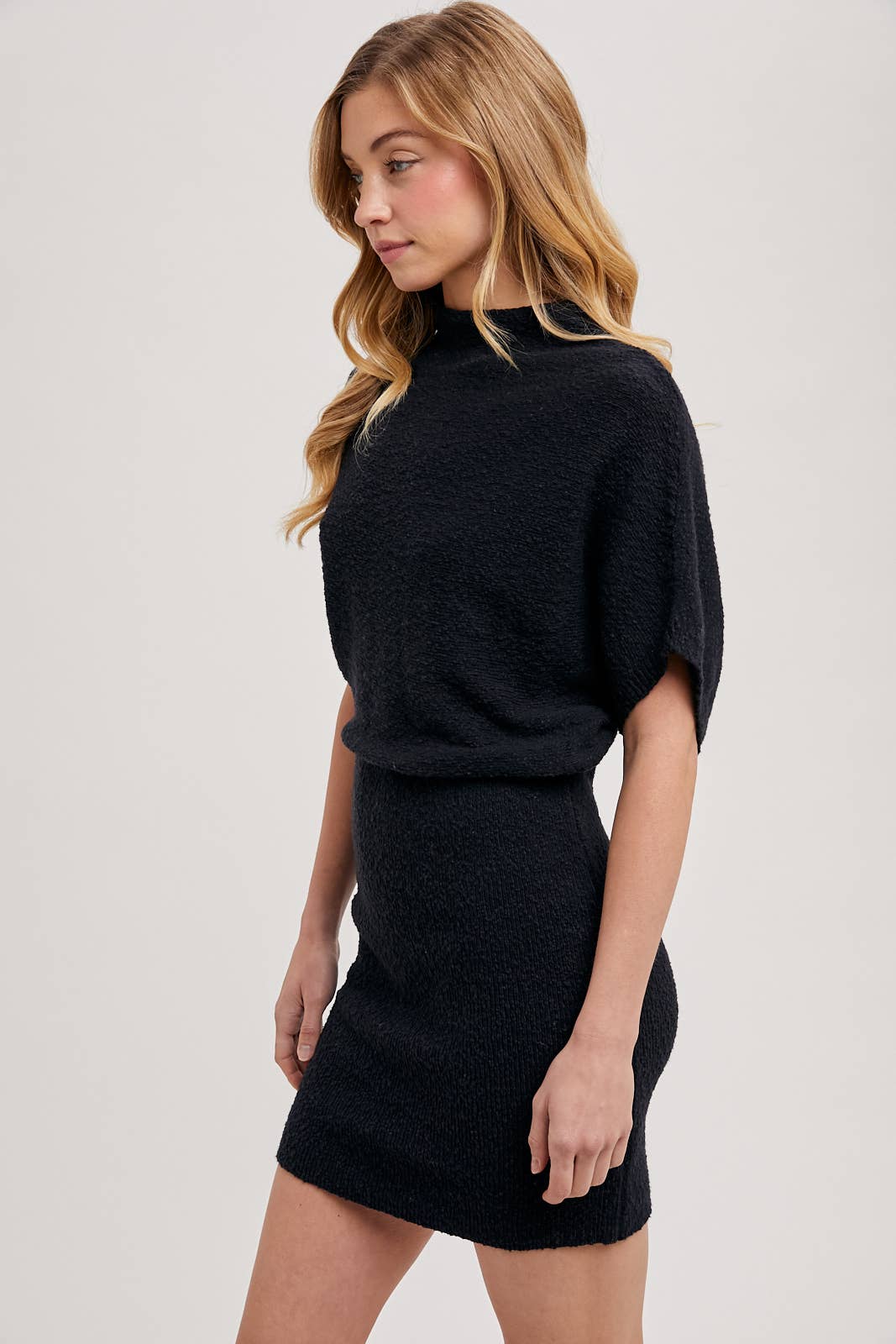 MOCK NECK DOLMAN SLEEVED KNIT SWEATER MINI DRESS, view 4
