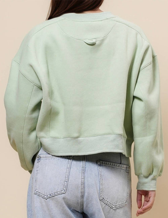 Ladies Solid Color Cropped Pullover