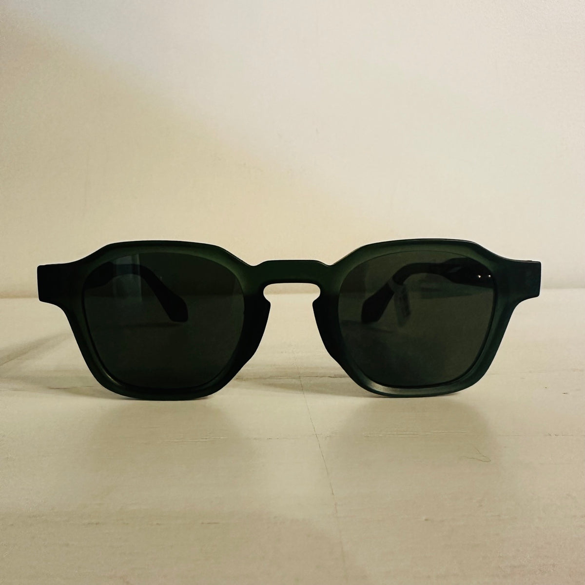 Green frame wooden sunglasses front view