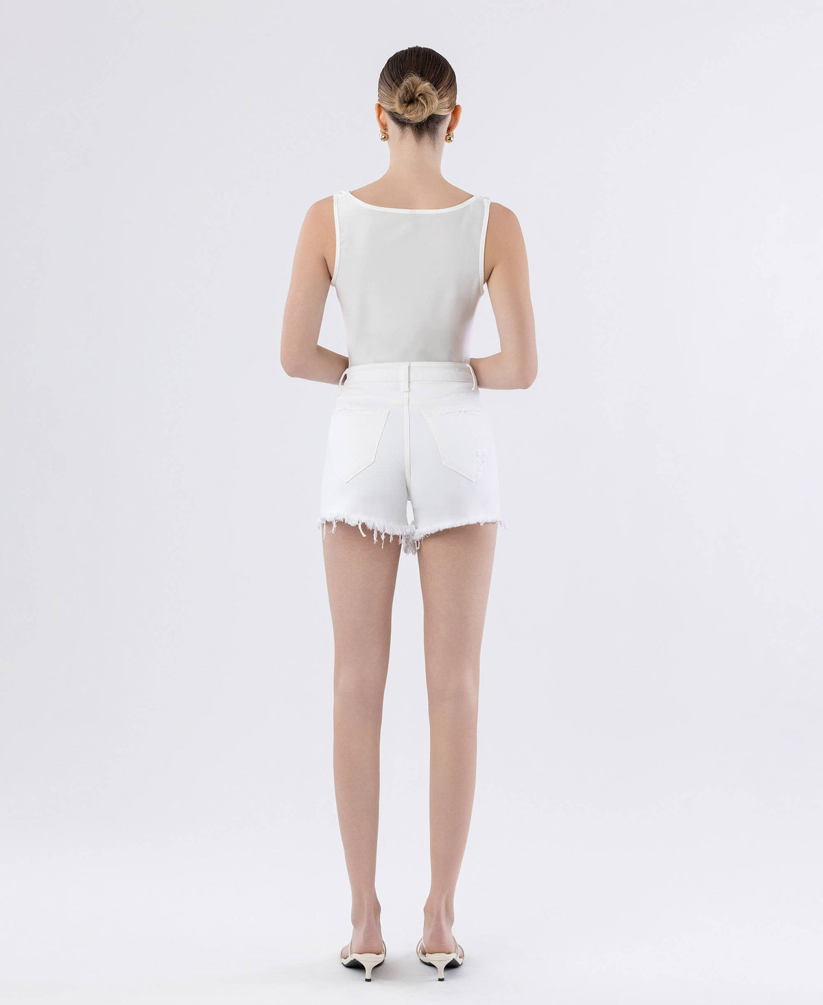 Super High Rise White Denim Shorts, view 5