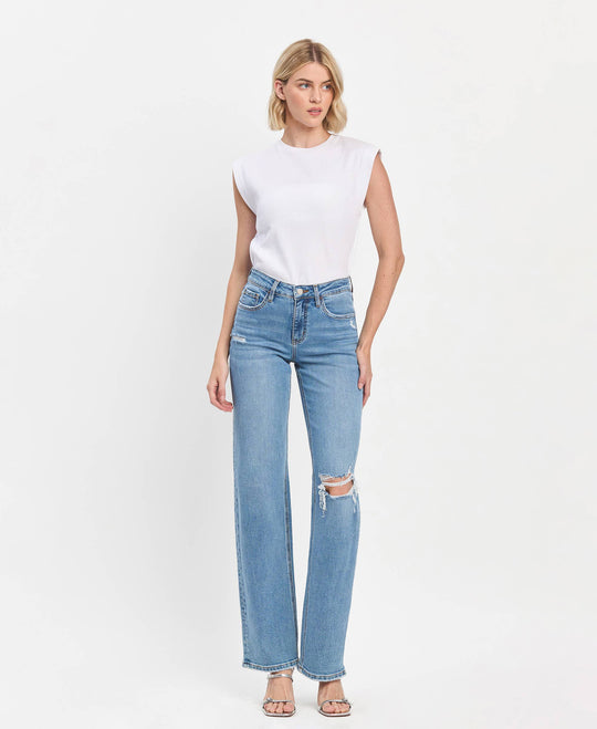 High Rise Full Length Straight Leg Jeans