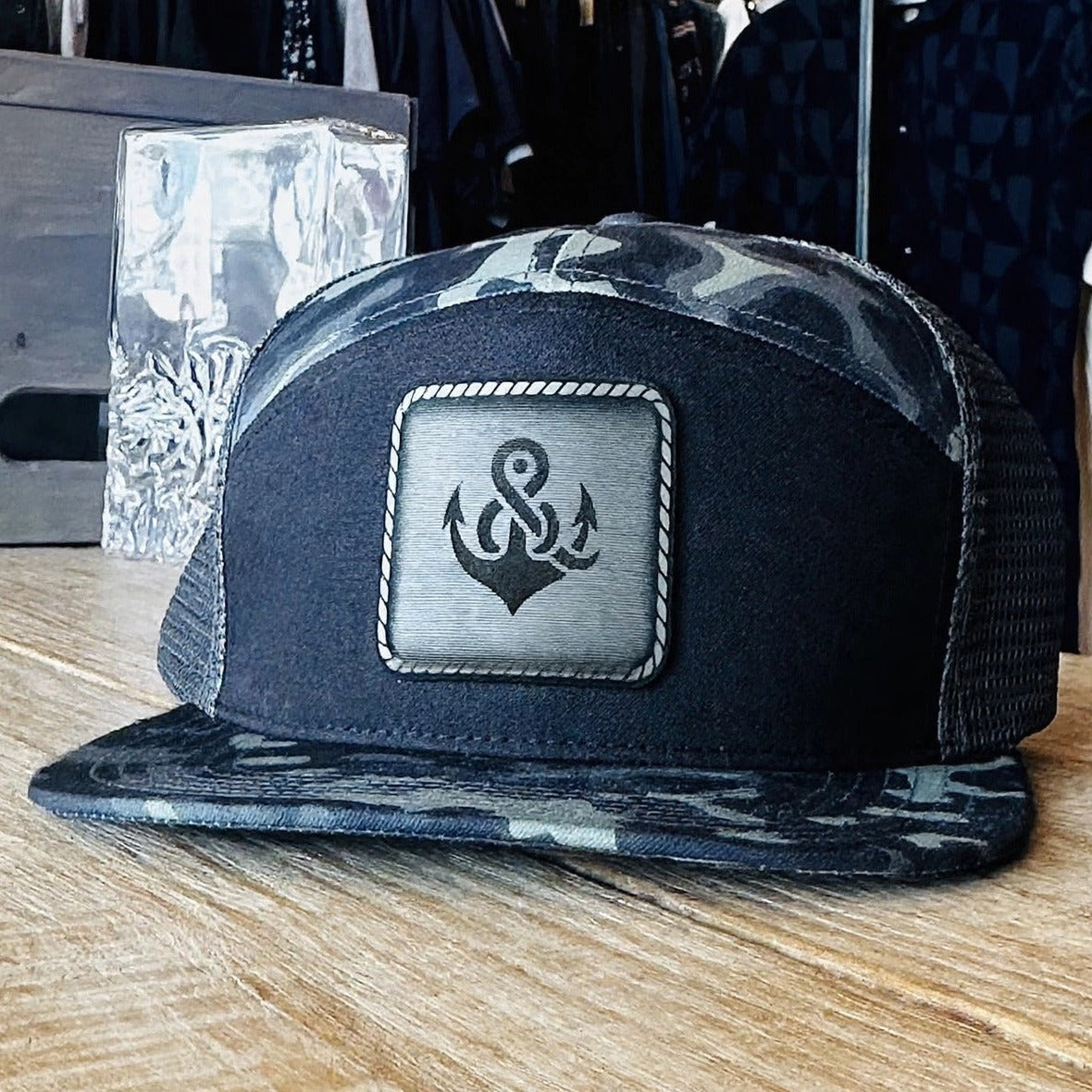 R&R Anchor Black Camo 7-Panel Hat