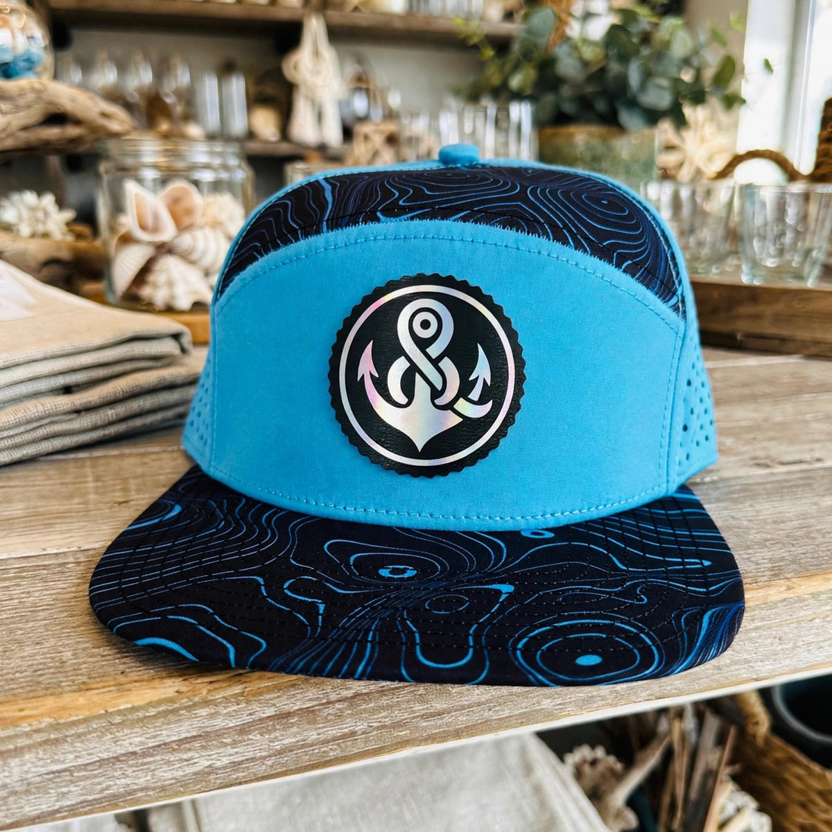 R&R Anchor Topo 7-Panel Hat - Light Blue at Rust & Refined in Surf City, NC