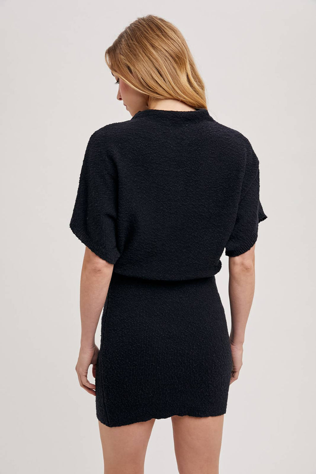 MOCK NECK DOLMAN SLEEVED KNIT SWEATER MINI DRESS, view 6