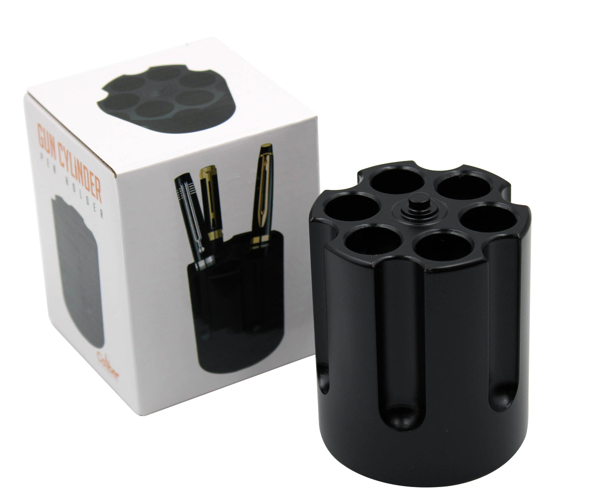 Revolver Cylinder Pen Holder, Black Aluminum, view 3