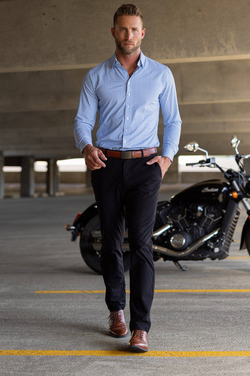Hustle Sport Shirt - Long Sleeve - Double Blue Mini Grid, view 2