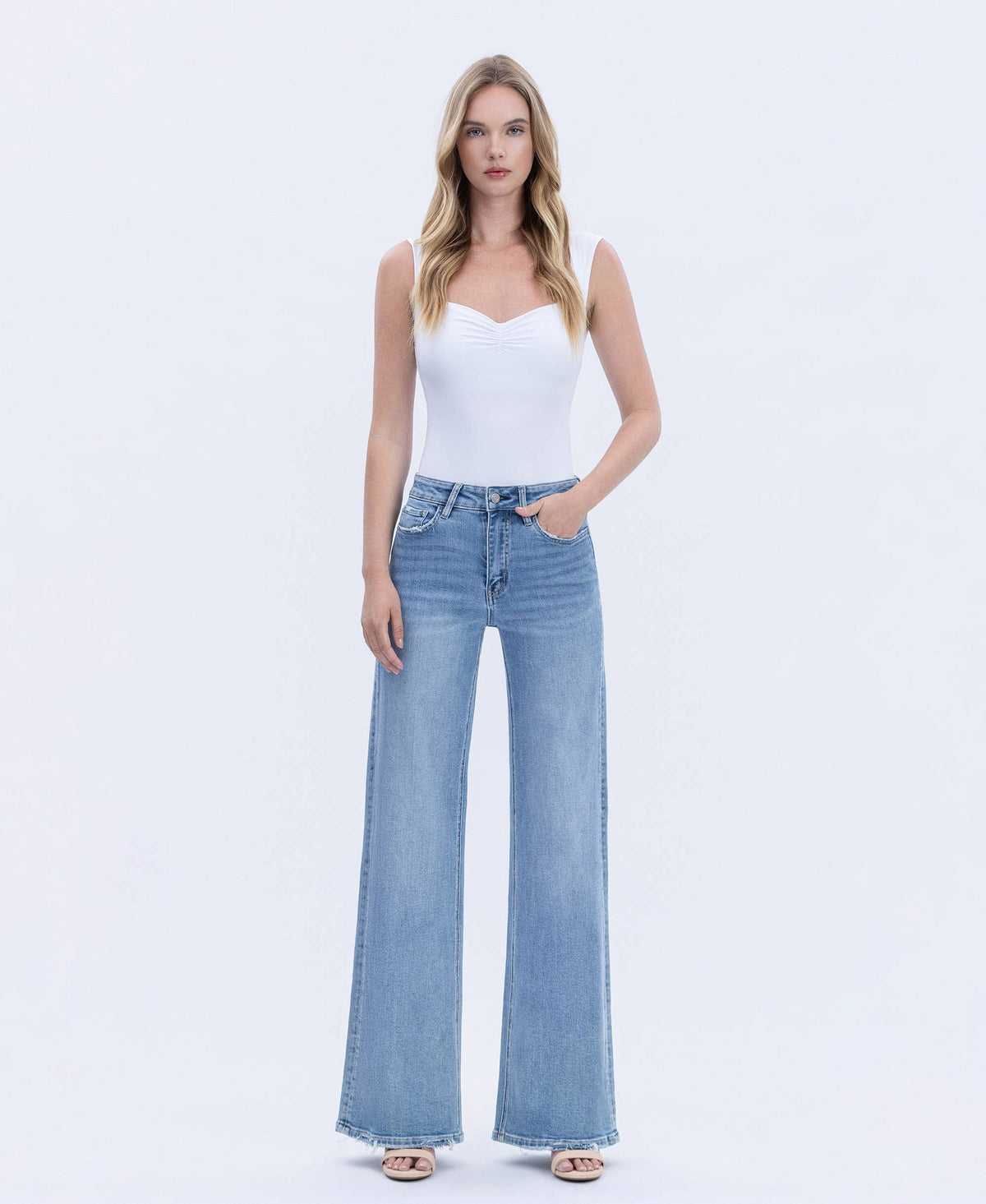 High Rise Full Length Wide Jeans