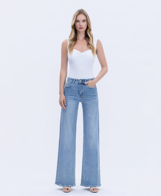 High Rise Full Length Wide Jeans