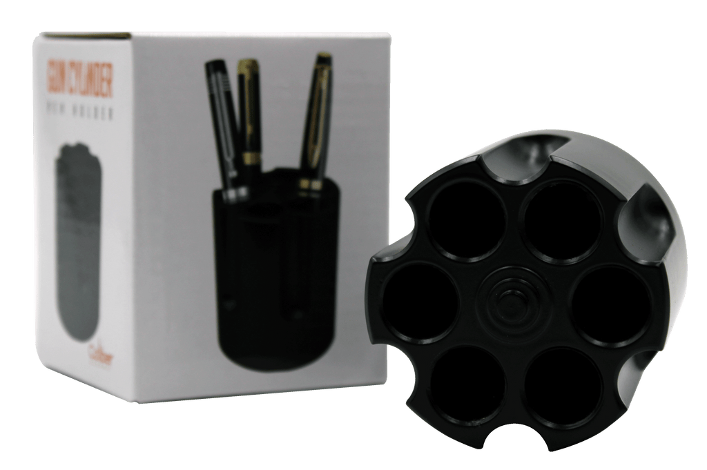 Revolver Cylinder Pen Holder, Black Aluminum, view 4