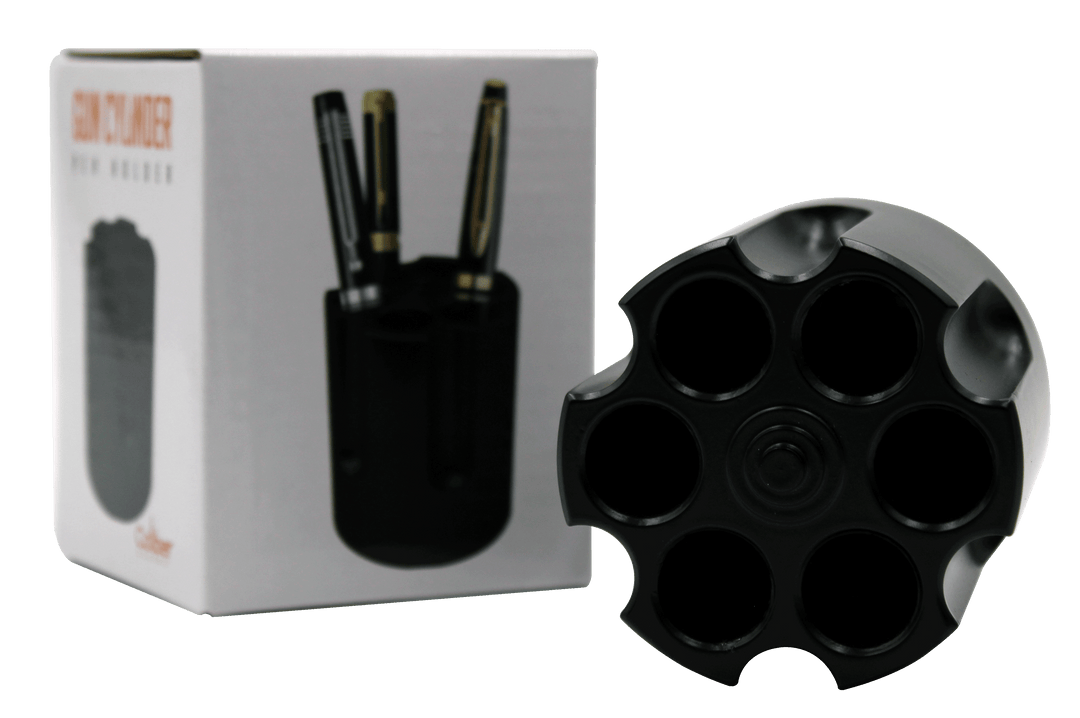 Revolver Cylinder Pen Holder, Black Aluminum