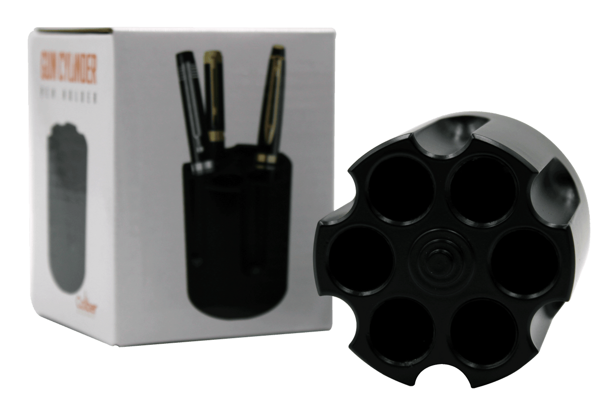 Revolver Cylinder Pen Holder, Black Aluminum, view 4