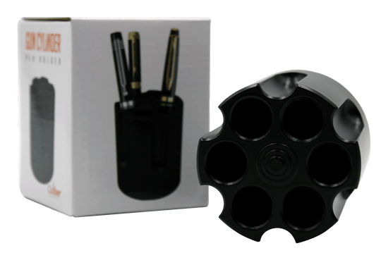 Revolver Cylinder Pen Holder, Black Aluminum