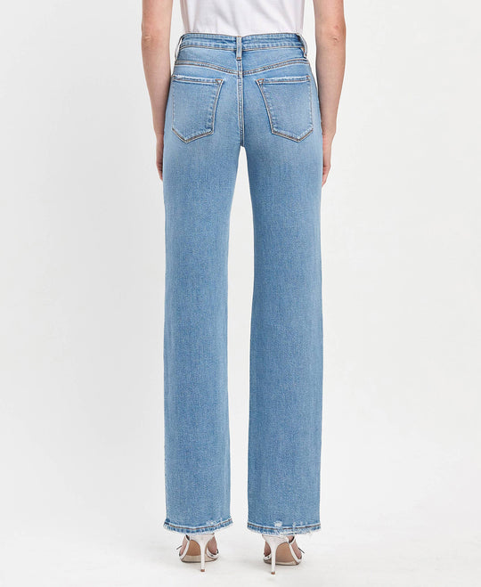 High Rise Full Length Straight Leg Jeans