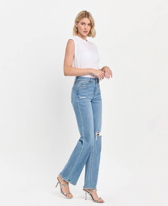 High Rise Full Length Straight Leg Jeans