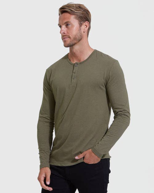 True Classic - Long Sleeve Henley | Military Green, view 3