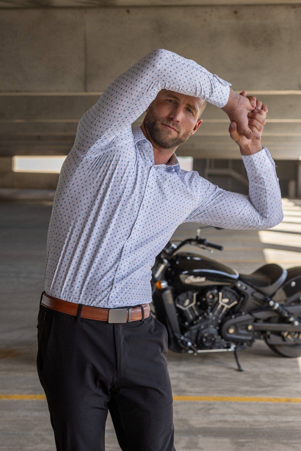 Hustle Sport Shirt - Long Sleeve - White Cobalt Diamond, view 5